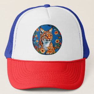 Lynx with vibrant orange fur trucker hat