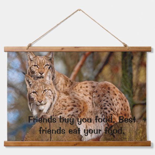 Lynxes on the top of a mountain standing hanging tapestry
