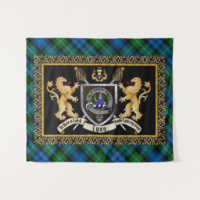 Lyon Clan Badge & Motto w/Lions  Tapestry (Front (Horizontal))