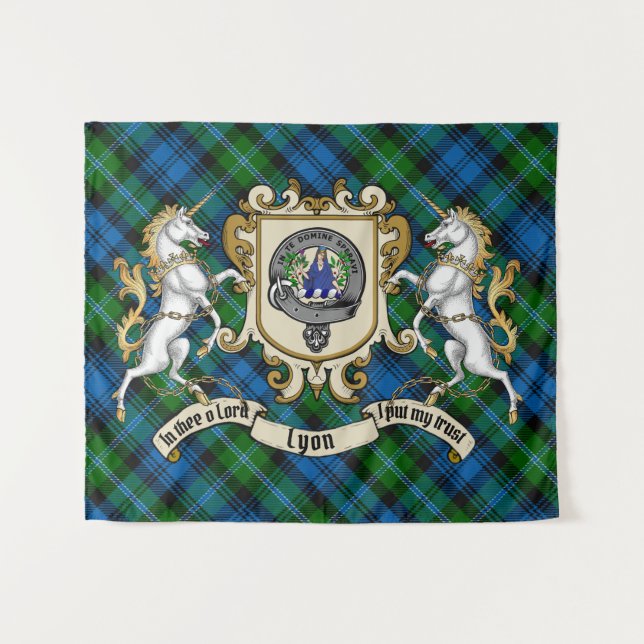 Lyon Clan Badge & Unicorns w/Tartan  Tapestry (Front (Horizontal))