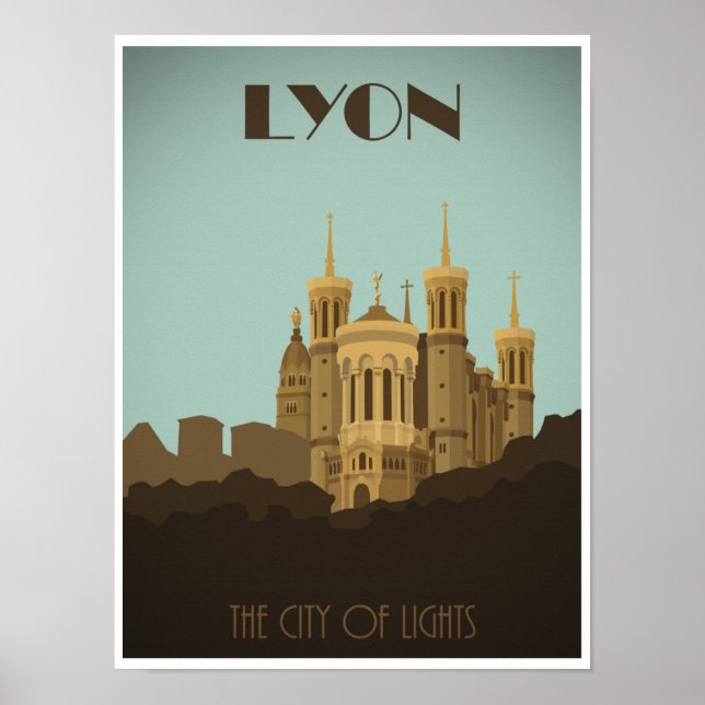 Lyon Fourviere Basilica Vintage Poster (Front)