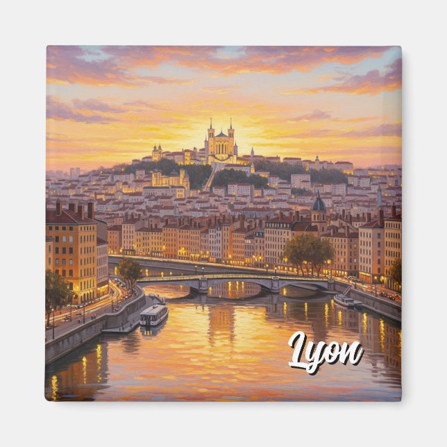 Lyon France Basilica Sunset Travel Magnet (Front)