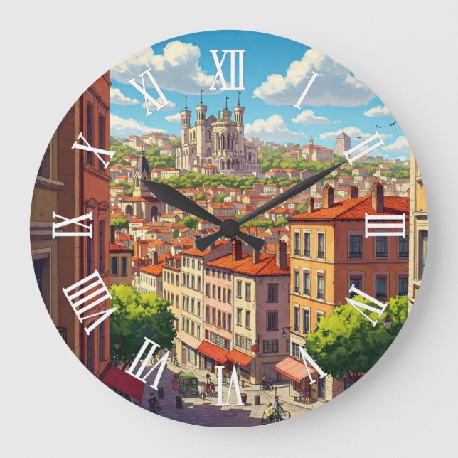 Lyon France Basilica Travel Large Clock (Front)