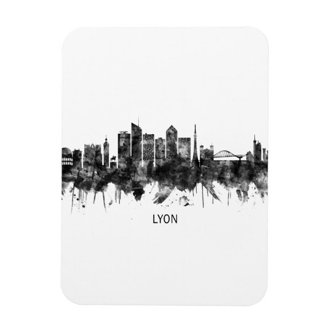 Lyon France Skyline BW Magnet (Vertical)