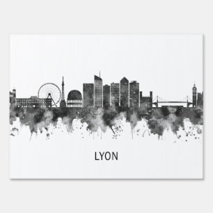 Lyon France Skyline BW Sign