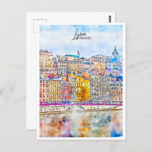 Lyon France Travel Place Watercolor Postcard