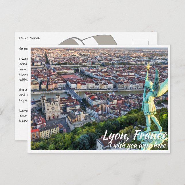 Lyon France with Angel Postcard (Front/Back)
