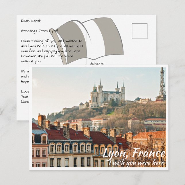 Lyon France with Basilica Postcard (Front/Back)