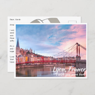 Lyon France with Bridge Postcard