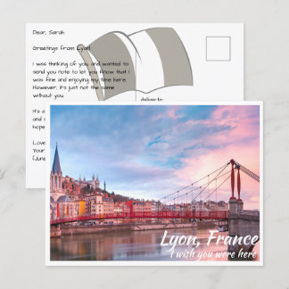Lyon France with Bridge Postcard