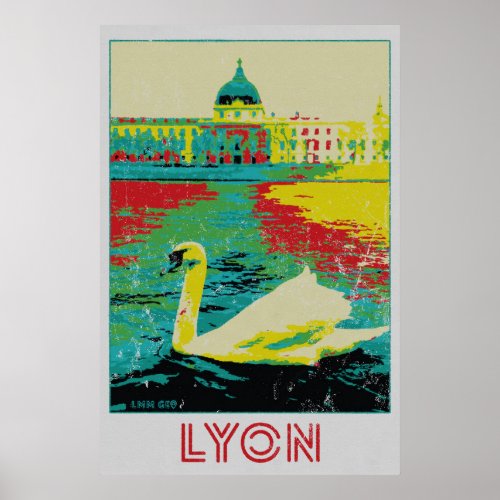 Lyon Rhne river illustration France Poster