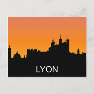 Lyon silhouette, summer sunset, illustration postcard