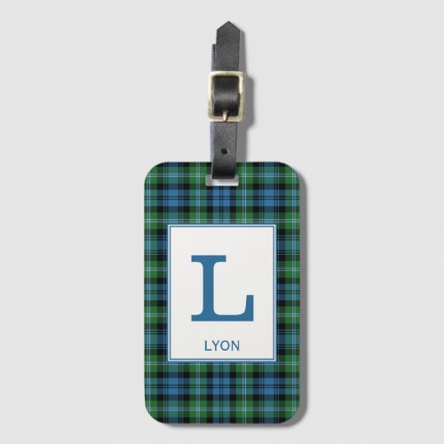 Lyon Tartan Bright Blue and Green Plaid Pattern Luggage Tag