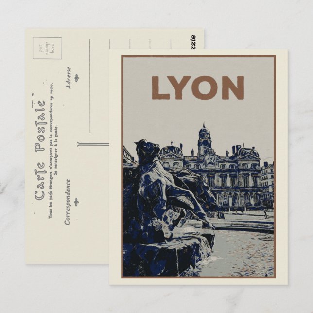 Lyon the Bartholdi Fountain illustration France Postcard (Front/Back)
