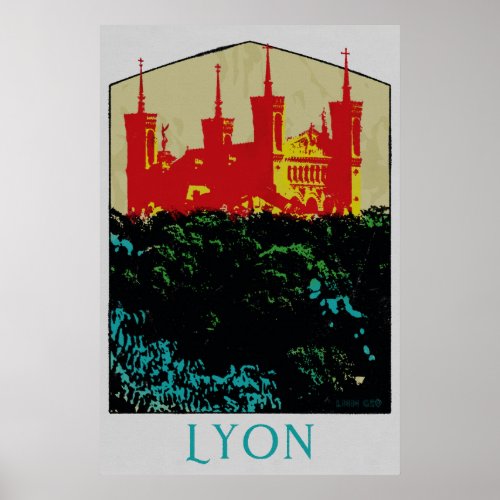 Lyon the Fourvire basilica illustration France Poster