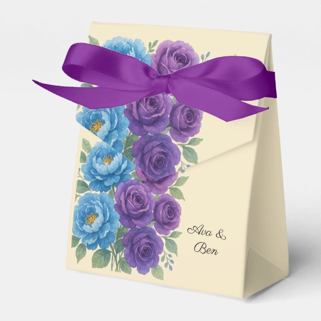 Lyons Blue Peony & Fig Purple Rose Wedding Favor Boxes (Front Side)