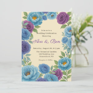 Lyons Blue Peony & Fig Purple Rose Wedding Invitation