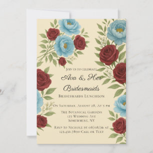 Lyons Blue Peony & Red Roses Bridesmaids Luncheon Invitation