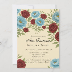 Lyons Blue Peony & Red Roses Brunch & Bubbly Invitation