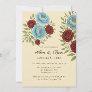 Lyons Blue Peony & Red Roses Invitation