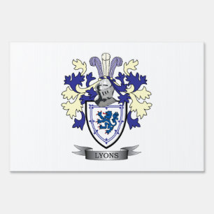 Lyons Family Crest Coat of Arms Yard Sign