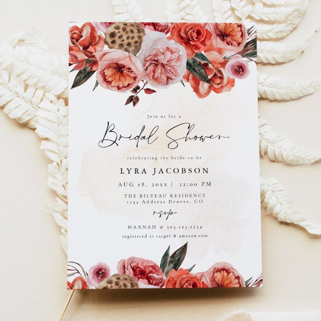 LYRA Bohemian Burgundy Fall Floral Bridal Shower Invitation (Creator Uploaded)