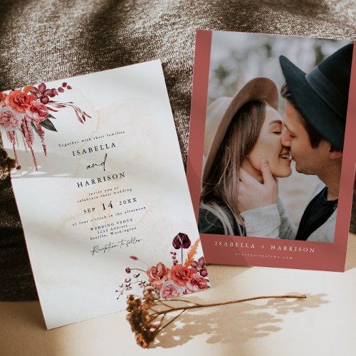 LYRA Bohemian Fall Autumn Floral Photo Wedding Invitation