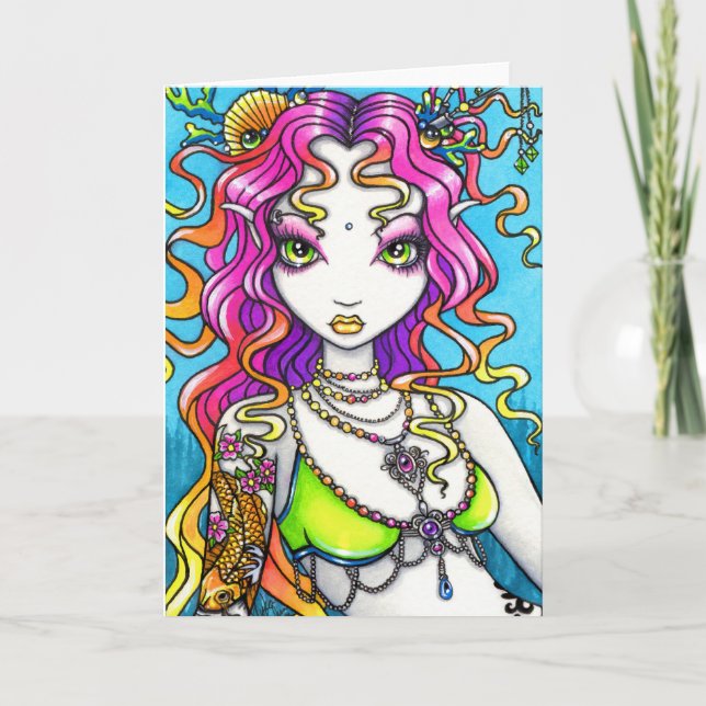 Lyra Shimmering Rainbow Koi Tattoo Mermaid Card (Front)