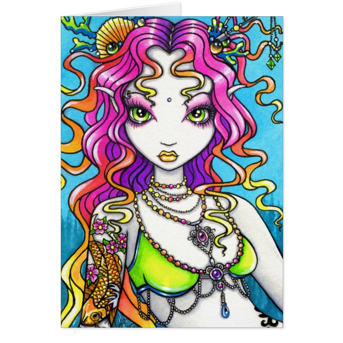 Lyra Shimmering Rainbow Koi Tattoo Mermaid Card