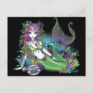 "Lyra" Tropical Rainbow Mermaid Art Postcard