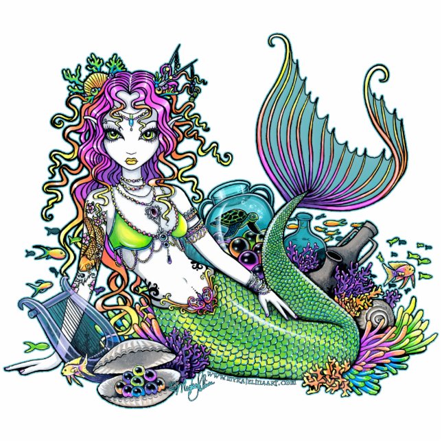 "Lyra" Tropical Rainbow Mermaid Art Statuette (Front)