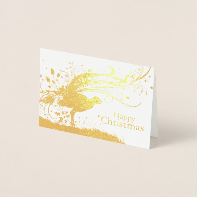 Lyrebird ground bird graphic art holiday card (Front)