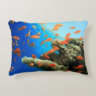 Lyretail anthias on coral reef decorative pillow