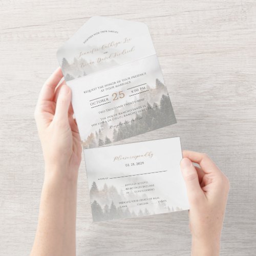 Lyrical Pine Forest Woods Autumn Fall Wedding All In One Invitation