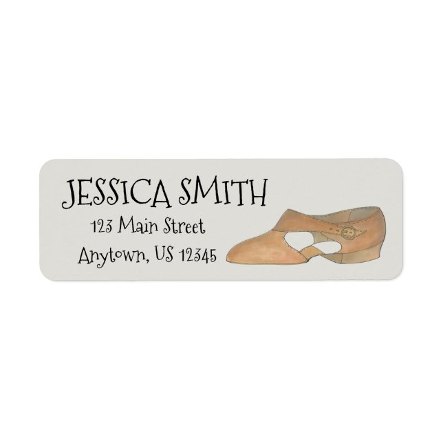Lyrical Tan Modern Dance Teacher Shoe Personalized Label (Front)
