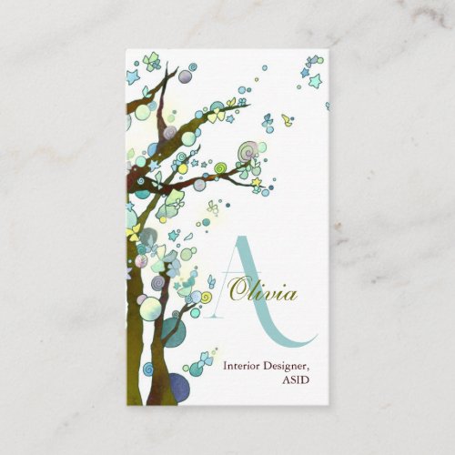 Lyrical Trees Monogram Personalized Business Cards