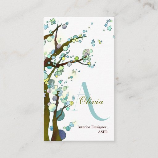Customizable Lyrical Trees Monogram Personalized Business Cards
