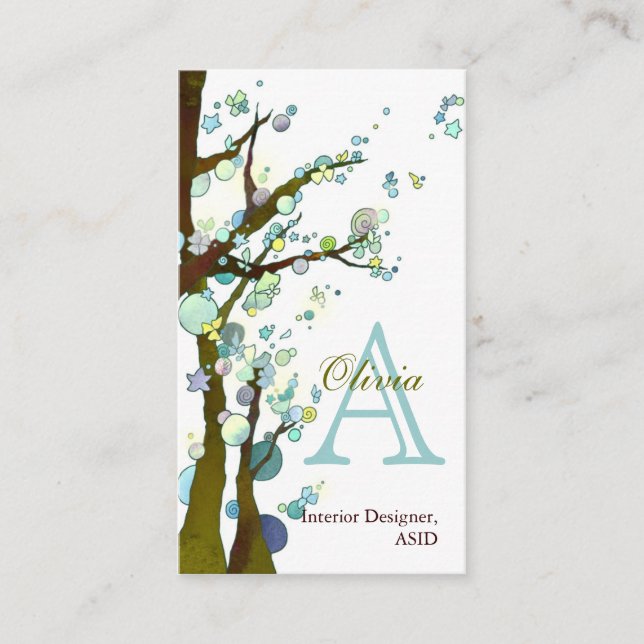 Lyrical Trees Monogram Personalized Business Cards (Front)