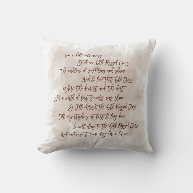 Lyrics Old Rugged Cross Hymn Brown Typography Throw Pillow (Front)