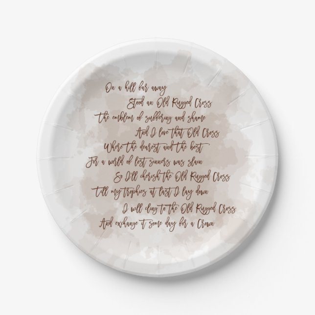 Lyrics Old Rugged Cross Hymn Easter Paper Plates (Front)