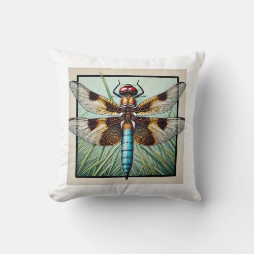 Lyriothemis Dragonfly 130624IREF120 _ Watercolor Throw Pillow