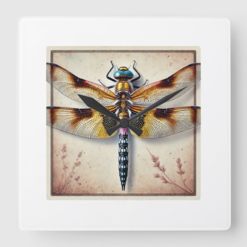 Lyriothemis Dragonfly 240624IREF117 _ Watercolor Square Wall Clock