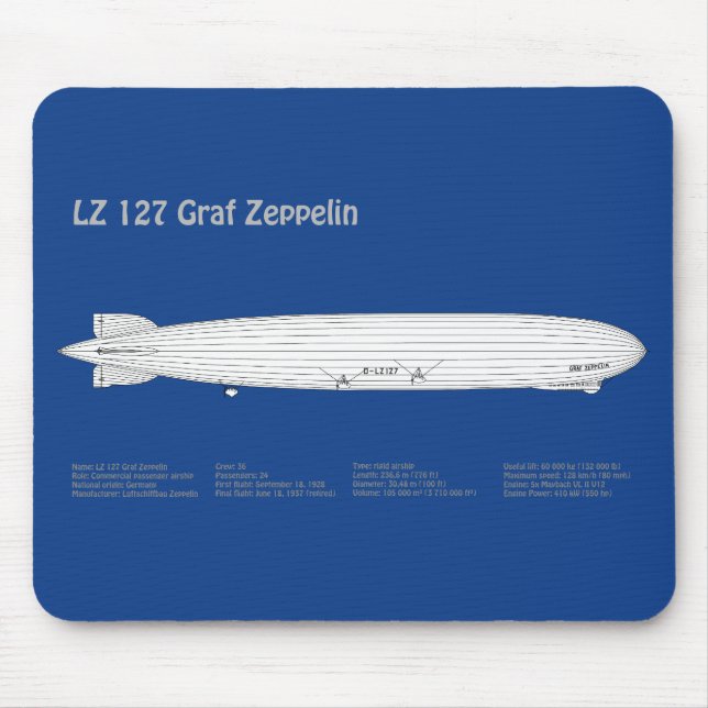 LZ 127 Graf Zeppelin - Airship Blueprint Plans ABD Mouse Pad (Front)