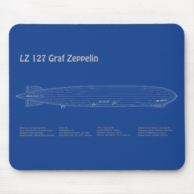 LZ 127 Graf Zeppelin - Airship Blueprint Plans AD Mouse Pad (Front)