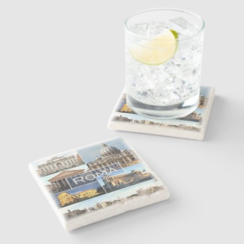 LZO010 mosaic of ROME Lazio Italy Stone Coaster