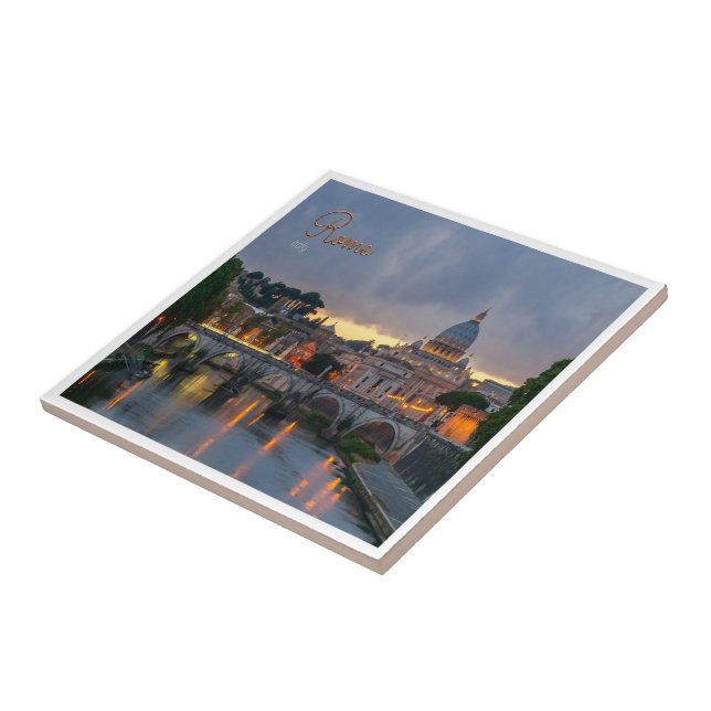 LZO039 ROME - Sant' Angelo bridge, Dusk, Ceramic Tile (Side)
