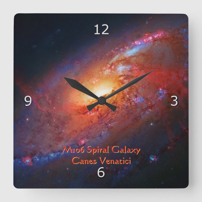 M106 Spiral Galaxy, Canes Venatici Square Wall Clock (Front)