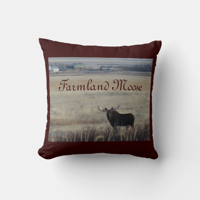 M3 Bull Moose on Farmlands Throw Pillow (Front)
