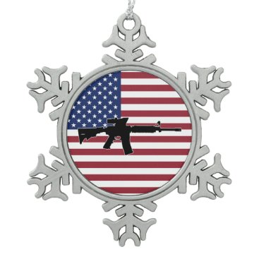 M4 & American Flag Snowflake Pewter Christmas Ornament M4 & American Flag Snowflake Pewter Christmas Ornament