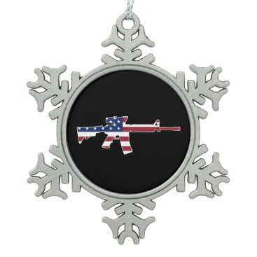 M4 & American Flag Snowflake Pewter Christmas Ornament M4 & American Flag Snowflake Pewter Christmas Ornament